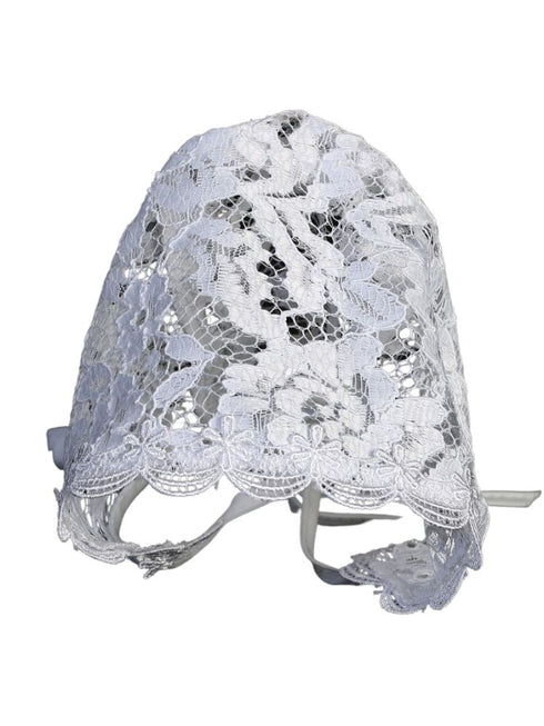 Baby Girls White Trimmed Lace Christening Baptism Bonnet 0-18M - SophiasStyle.com